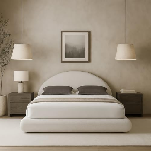 Cloud Frame Round Bed – Washable Zip Cover - Upholstered Linen Soft Foam - Modular Minimalist Modern - Half Circle Moon - Sold Sold Separately (Cream Boucle, King Headboard) by Cloud Frame - Used condition - US$239.37