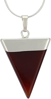 Natural Gemstone Triangle Pendant Necklace Healing Crystal Stone Quartz Reiki Chakra Energy Rock 18 Inch Stainless Steel Chain Tarnish Resistant Women Jewelry, carnelian, Carnelian