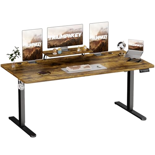 TRIUMPHKEY 200x80cm Escritorio Elevable Eléctrico con Soporte para Monitor, Escritorio Regulable en Altura con 2 Alturas de Memoria, Mesas de Ordenador, Standing Desk de Oficina Marrón
