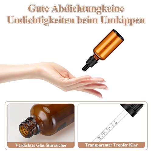 Collazoey 6 pcs 50 ml Pipettenflasche,Inklusive 7 Stk Hilfszubehör,Braunglasflasche,Apothekerflaschen mit Tropfenpipette,für ätherische Öle, Parfümöle, Flüssigfarbstoffen Aromatherapie Mischungen