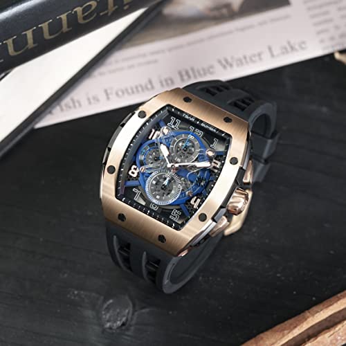 Image of Tsar Bomba Mens Watches Quartz Wristwatch for Men Waterproof 50M Analog Luxury Tonneau Chronograph Calendar Date Men's Dress Business Work Watch Gift for Men