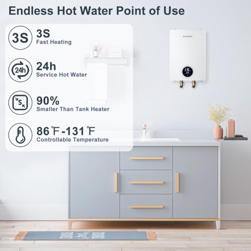Tankless Electric Water Heater, ECOTOUCH 18kW Instant Water Heater On Demand 240V Under Sink Water Heaters Point of Use with ETL Certificated Self-Modulation ECO180S White - Thumbnail 2