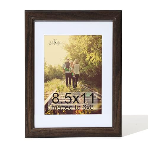 KTKDE 8.5X11 Picture Frame,Display Pictures 6x8 with Mat or 8.5x11 Without, Tempered Glass, 8.5 by 11 Walnut Wooden Frames Wall or Tabletop Frame,Certificate Document Diploma Award Frame best gift