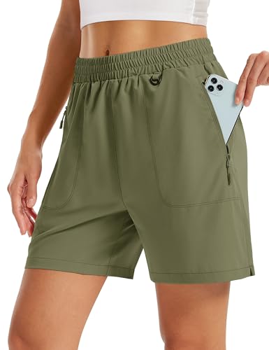 TACVASEN Hiking Shorts for Women Lightweight Quick Dry 5" Athletic Shorts with Pockets UPF 50+ Water Resistant Summer Golf Gym Travel Sage Green M