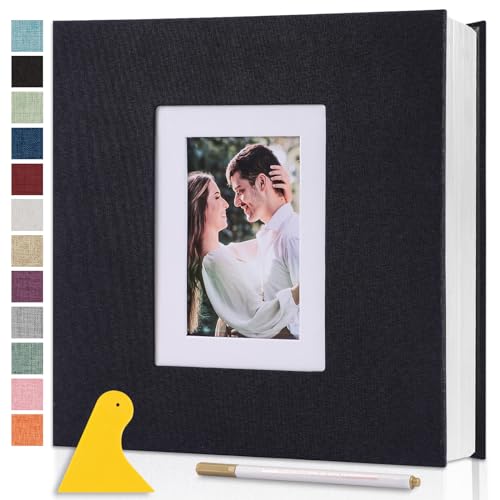 Photo Album Self Adhesive Pages Scrapbook Large Magnetic Photo Albums with Sticky Pages Scrapbooks for Wedding Baby for 4x6 5x7 8x10 Picture Photo Books 13.2x12.8 Black 60 Pages