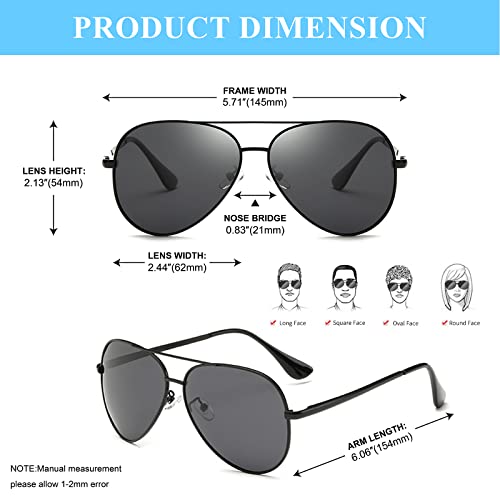 Aviator Sunglasses for Men Polarized Men's Sunglasses UV Protection 400 Metal Frame with Spring Hinges 62MM2