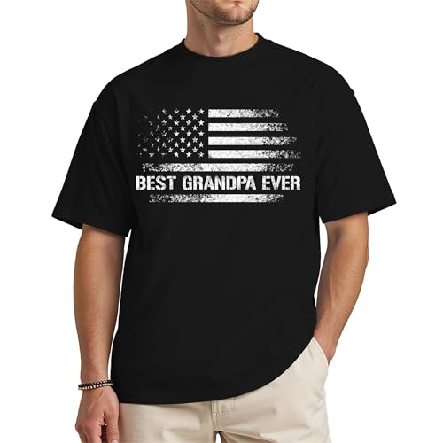 Best Grandpa Ever Patriotic American Flag T-Shirt, Black, XL