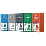 by Amazon Nespresso kompatible Kaffeekapseln, gemischte Packung, 100 Aluminium- Kapseln (5 Packungen x 20) - Rainforest Alliance-zertifiziert
