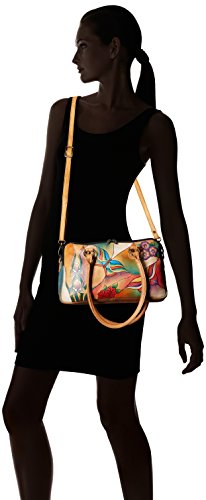 Anna By Anuschka Women's Hand-Painted Genuine Leather Multi Compartment Satchel - Butterfly Glass Painting #TOP5