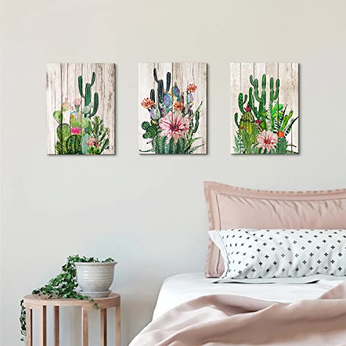 Cactus Decor Boho Bathroom Wall Art Mexican Southwestern Green Plant Canvas Pictures For Bedroom Living Room Kitchen Home Decoration Tropical Succulent Botanical Painting Office Artworks 12X16" 3 Pcs #TOP1