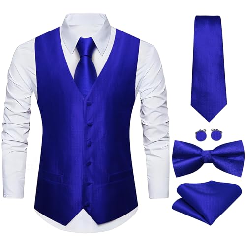 Image of Barry.Wang Men's Suit Vest Tie Bowtie Set Formal Silk Paisley Waistcoat Hanky Cufflinks Lapel Pin Set Wedding Party 7PCS