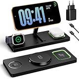 Eddibox 3 in 1 MagSafe Ladestation iPhone Apple Watch, Faltbar Induktive Ladestation Kompatibel mit MagSafe Ladegerät für iPhone 17/16/15/14/13/12, Apple Watch & AirPods (inkl. 20W Adapter) - Schwarz