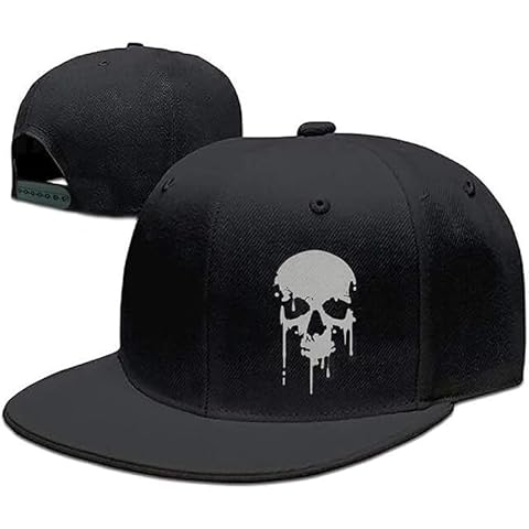 Skull Hat Snapback Hats for Men Flat Bill Hats for Mens Black Skull Baseball Cap Adjustable Flat Brim Horror Grim Reaper Hat Trucker Dad Skateboard Snap Backpack Cover