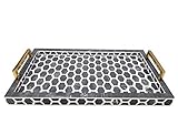 Handmade Bone Inlay Food Serving Platters Modern Design Rectangular Multipurpose Tray Brass Handle Dinner Coffee for Home Decoration