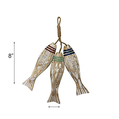 Yumbor Set Of 3 Hanging Nautical Wooden Fish Wall Sculpture 8''H Hand Carved Nautical Decorated Mediterranean Style Rustic Wood Fishing Beach Themed Wall Decor #TOP1