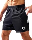 G Gradual Men's Gym Shorts 5"/7"/10" with Zipper Pockets Basketball Athletic Mesh Quick Dry Shorts for Workout Running Tennis (7 inch, Black, Large)