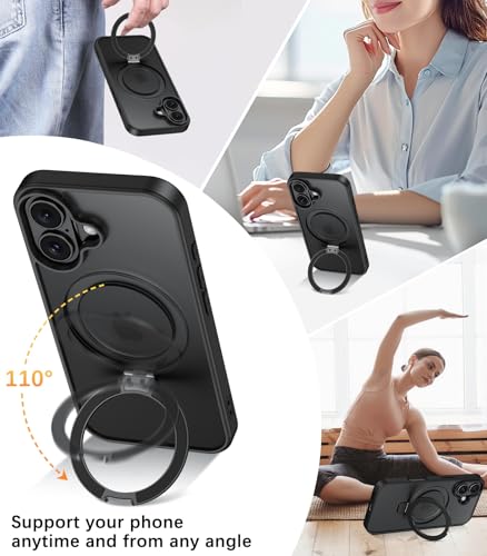 Image of DOMAVER Magnetic for iPhone 17 Case [Compatible with MagSafe] with Ring Holder Stand, Matte Translucent Slim Shockproof Protective Phone Case for iPhone 17 Pro 6.3 Inch, Black