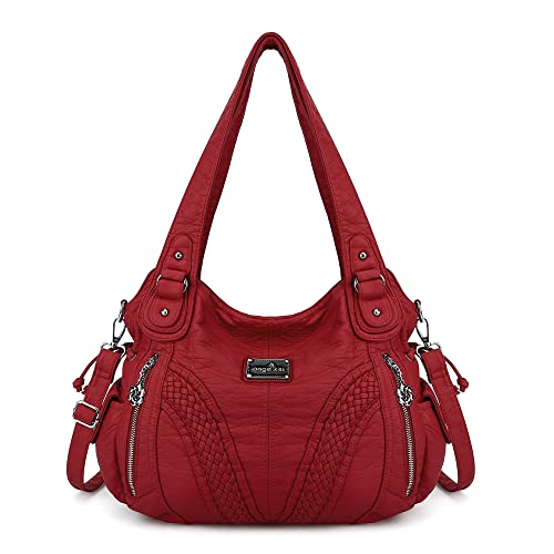 Purses and Handbags Women Fashion Tote Bag Shoulder Bags Top Handle Satchel Purses Washed Synthetic Leather Handbag 1-red 13.8 * 4.7 * 11.8 inches