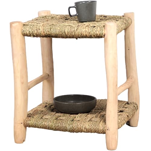 Bohome Living - Table de Chevet en Bois, Table de Nuit, Table d'appoint, Fait main (Tressage croisé)