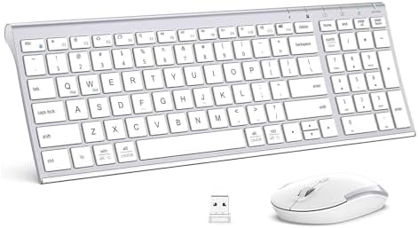iClever Wireless Keyboard & Mouse Combo GK03-2.4G Portable Wireless Keyboard Mouse with Rechargeable Battery, Ergonomic Design, Full Size, Slim & Thin, Stable Connection, Adjustable DPI, Silver/White