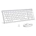 iClever GK03 Wireless Keyboard and Mouse Combo - 2.4G Portable Wireless Keyboard Mouse, Rechargeable Battery Ergonomic Design Full Size Slim Thin Stable Connection Adjustable DPI, Silver and White