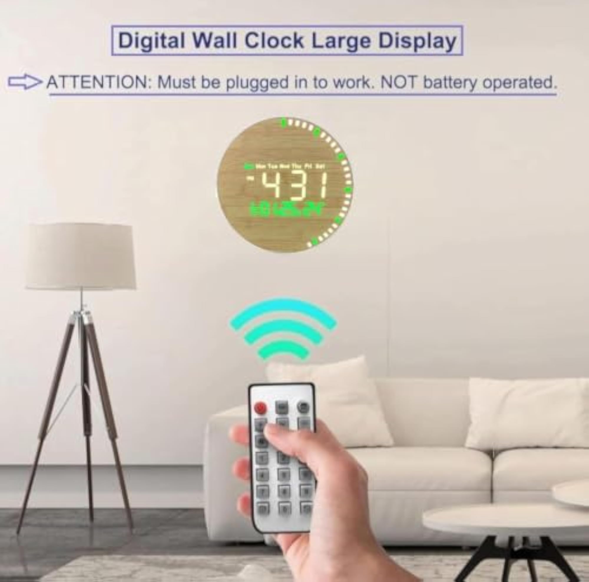 Wooden Design Digital Wall Clock with Remote Control