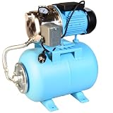 Pompe d’arrosage avec Réservoir 24L pour Eaux Claires (1100 W, debit max. 3600 l/h, hauteur max. 50 m, pression 5 bar)   Groupe de Surpression JX 1100   Pompe de surface en Acier Inoxydable INOX
