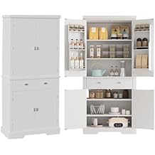 71.7 Inch Kitchen Pantry Cabinet,Freestanding High Cupboard Bathroom Storage Cabinet with 2 Drawer & Cabinets, 3 Adjustable Shelves, 6 Door Shelves,for Living Room, Kitchen White