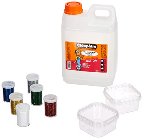Cléopâtre - CT2L-PAILL2 - Lot 2 kg Colle Transparente + Tubes Paillettes + boîtes rangements