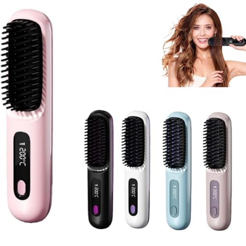 Cocoony Brosse à Cheveux,Brosse Lissante Ceveux Court Rechargeable Portable, Un Volume Coiffe en 2 Minutes (Rose)