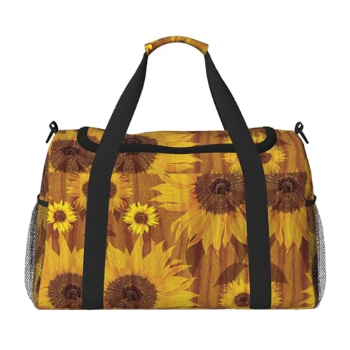 Hermosa bolsa de viaje con girasoles, bolsa de compras grande reutilizable, bolsa de vacaciones, bolsa de deporte con correa cruzada ajustable