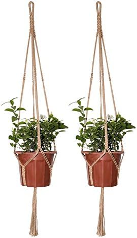 2Pcs Macrame Plant Hanger Indoor Outdoor Hanging Planter Basket Cotton Rope 4 Legs 41 Inch (Jute)