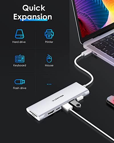LENTION USB C Multi-Port Hub with 4K HDMI, 3 USB 3.0, SD/Micro SD Reader, Type C Charging Adapter for 2022-2016 MacBook Pro/Air (Thunderbolt 3), New Mac Air/Surface, Chromebook, More (C36B, Silver)