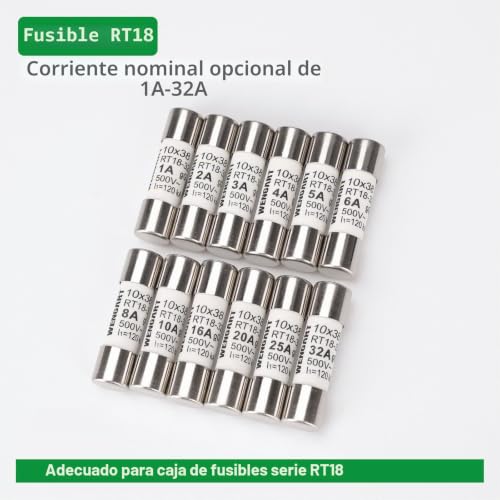 Miniatura 8 de Wengart Pack De 10 Fusibles Cilíndricos De Cerámica 10x38 Mm, 2a 500v Ac, Clase Gg Uso General , Alta Capacidad De Ruptura 120ka, Protección De Precisión Para Plc Y Control Eléctrico, Rt18-32 Ro15