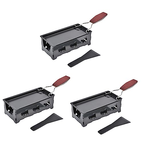 OQHAIR 3 Sets Cheese Griddle Korean Grill Pan Cookware Sets Portable Grills Carbon Steel Baking Tray Cheese Melter Pan Cheese Raclette Grill Small Cheese Oven Cheese Melting Tray Mini