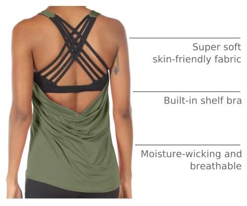 Image of icyzone Women's Open Back Workout Athletic Yoga Tank Tops with Built in Bra