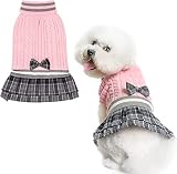 PAWCHIE Dog Sweater Dress Dress with Bowtie - Dog Turtleneck Pullover Knitwear for Small Dogs Girls
