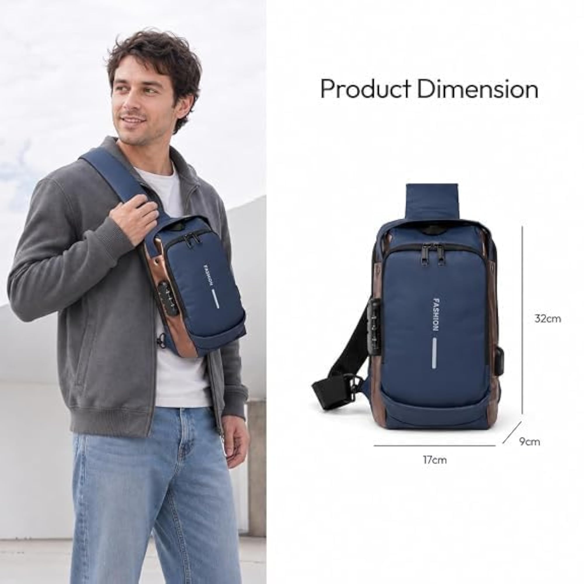 Waterproof Anti-Theft Sling Bag with USB Charging Port