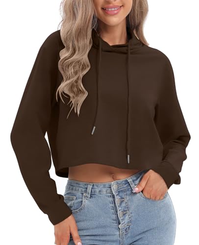Women's Drawstring Cropped Hoodies for Women Workout Tops Sweatshirt