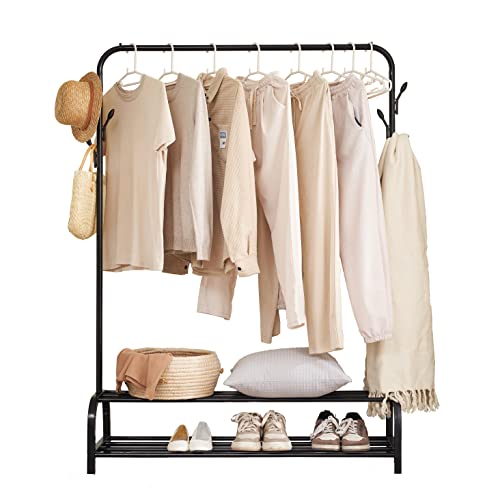 WEASHUME Perchero de perchero con 6 ganchos y 2 estantes inferiores, percha independiente, para dormitorio, color negro Cover
