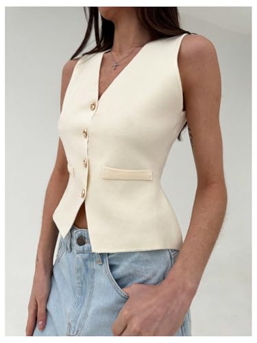 GORGLITTER Women's Sleeveless Button Up Sweater Tops Dressy Lightweight Knit Business Casual Fall Cardigan Suit Vest3