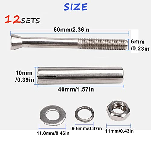 WeqeYent 12 Stück Ankerschrauben Expansion Schraube Bolzen, Edelstahl Schwerlastdübel Expansionsschraube Wird (M6 x 60 mm) für den Wandbau, Ankerschrauben Edelstahl, Bolzen Bolzenanker