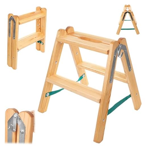 KADAX Inklapbare houten ladder met 2 treden, trapladder voor huishouden en schilderwerk, stabiele ladder