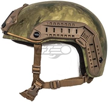 Lancer Tactical Medium - Large Industrial ABS Plastic Constructed Maritime Helmet Adjustable Crown 20mm Side Rail Adapter Velcro Padding Stickers NVG Shroud Bungee Retention - A-TACS Foliage Green