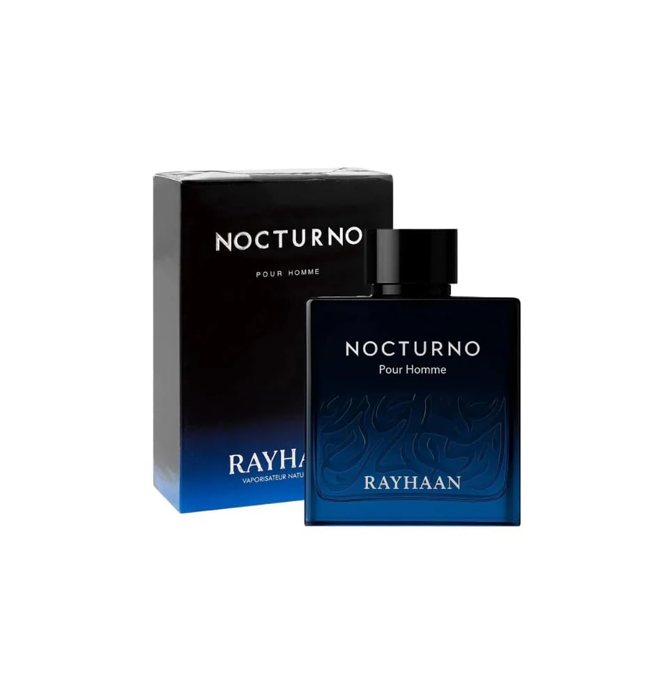 Image of Rayhaan Nocturno Pour Homme Eau de Parfum for Men 100ml Long Lasting Luxury Night Fragrance Elegant Black Blue Glass Bottle