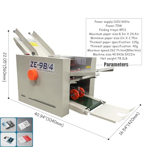 INTSUPERMAI Automatic Paper Folding Machine 110V Commercial Desktop Paper Folder with 4 Folding Plates Digital Counter Max 262ft/min Adjustable Speed for Manuals Document Business Letters