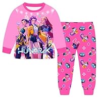 K-Pop D-Demon H-Hunters Pjs Set, 2 Pieces H-Huntrix Huntr/X Printed Outfit Kids Pyjamas 2 Pieces Outfit Tracksuit Set Merch Clothes Long Sleeve Music Party Nighties for Boys Girls