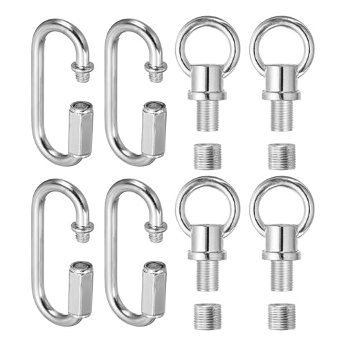 PATIKIL M10 Fine Thread Lamp Female Loop Holder with M12 Adapter Chain Quick Link, Lifting Eye Nut Hook Ring Structural Support to Chandelier, 44 lbs Load Chrome Color Pack of 4