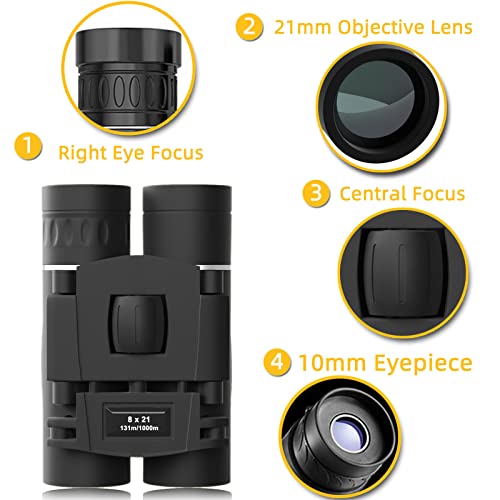 Jdmycycqxf 8X21 Small Pocket Binoculars For Adults Kids,Mini Compact Foldable Binoculars For Bird Watching Opera Concert Theater Cruise Hiking Travel #TOP4