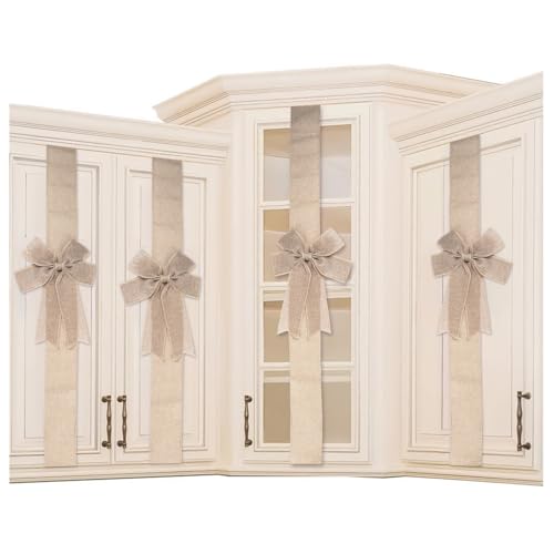 K KIRKWOOD KITCHEN Cabinet Door Festive Ribbons and Bows Decoration Christmas Wreath Bow for Christmas Tree Fireplace Door Party Holidays Wrapping Decorations (4, Linen)